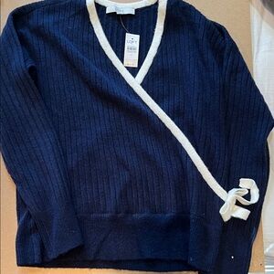 LOFT Women's Navy Faux Wrap Sweater